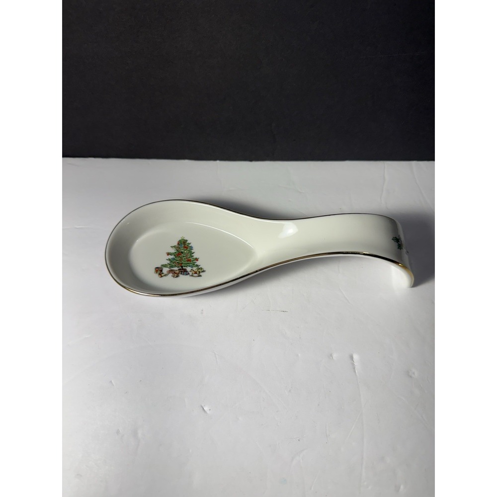 Holiday Hostess Japan Christmas Tree Spoon Rest Porcelain Gold Trim